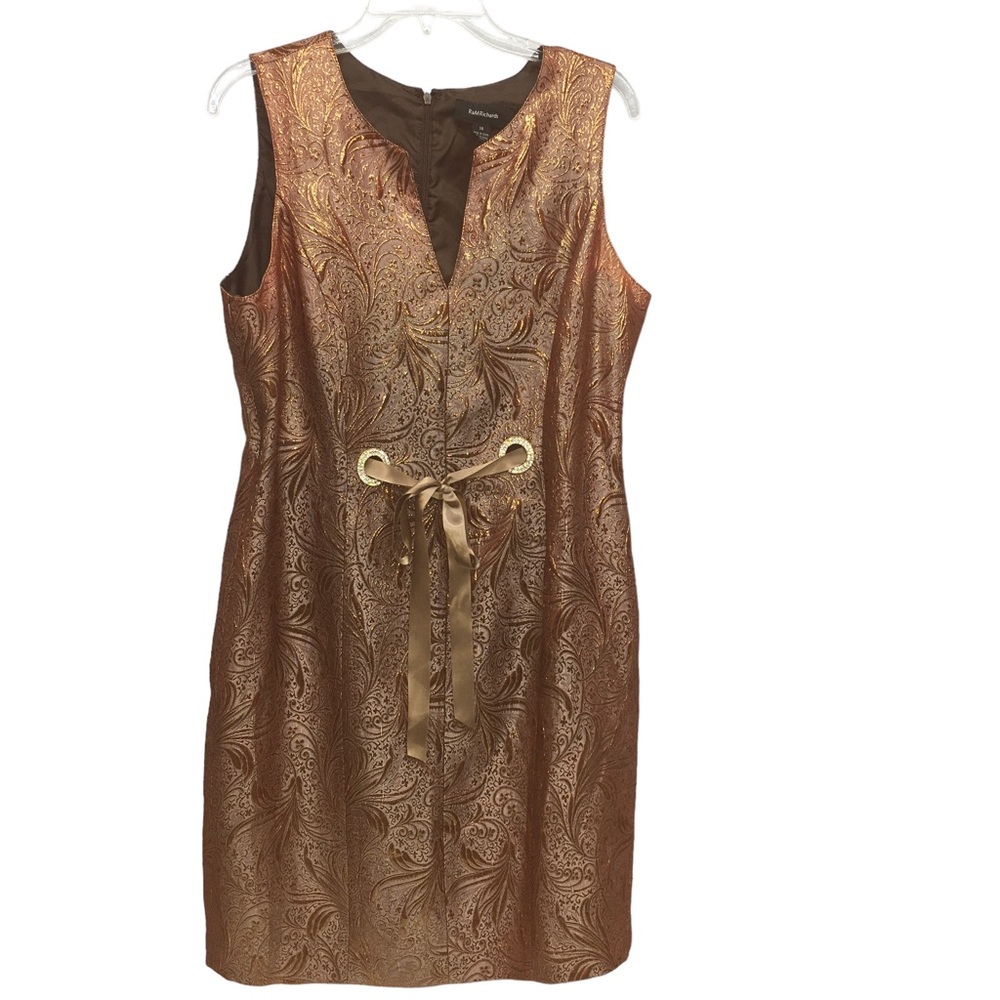 R&M Richards Copper Metallic Jacquard Sheath Dress Misses size 14
